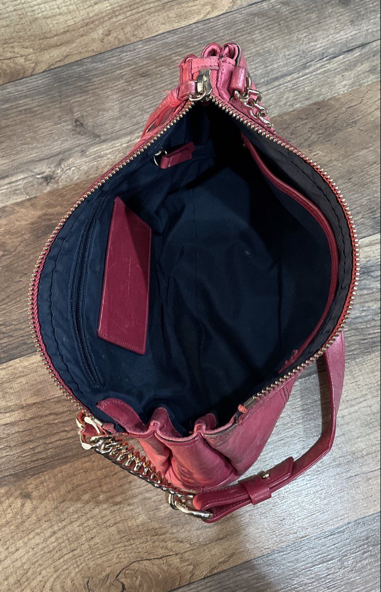 Cole Haan Pink Python Embossed Leather Shoulder Bag Gold Chain Hardware