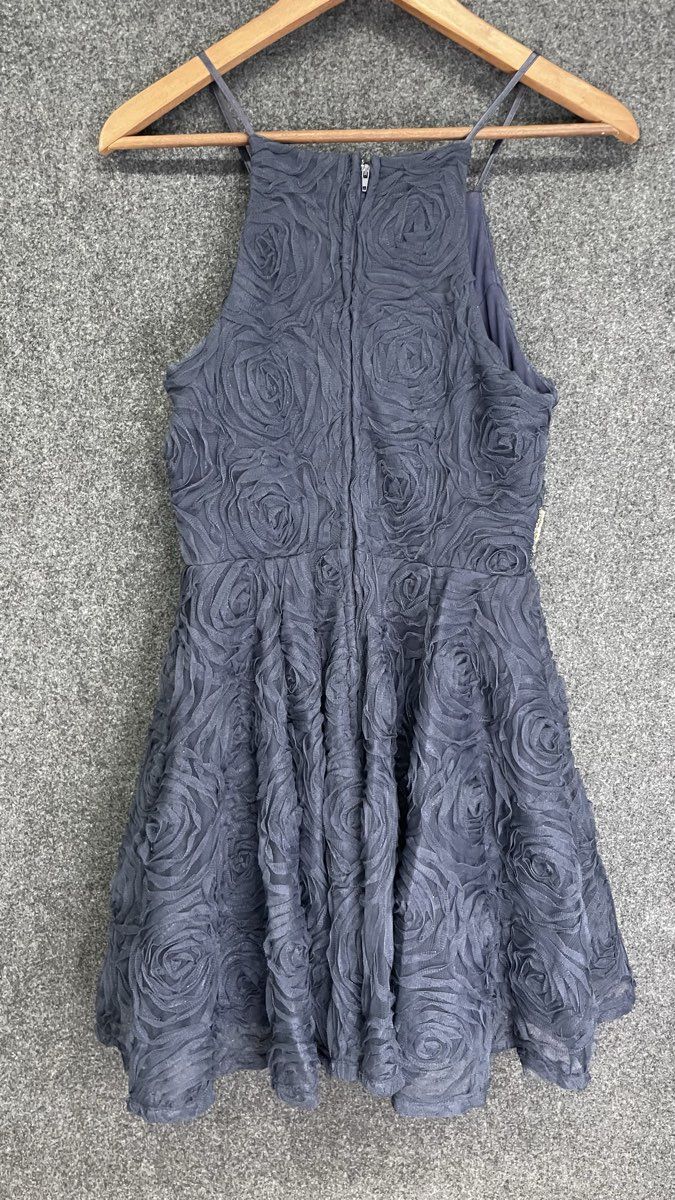 Trixxi Women's Blue Halter Fit and Flare Rosette Floral Embellished Dress Sz 7