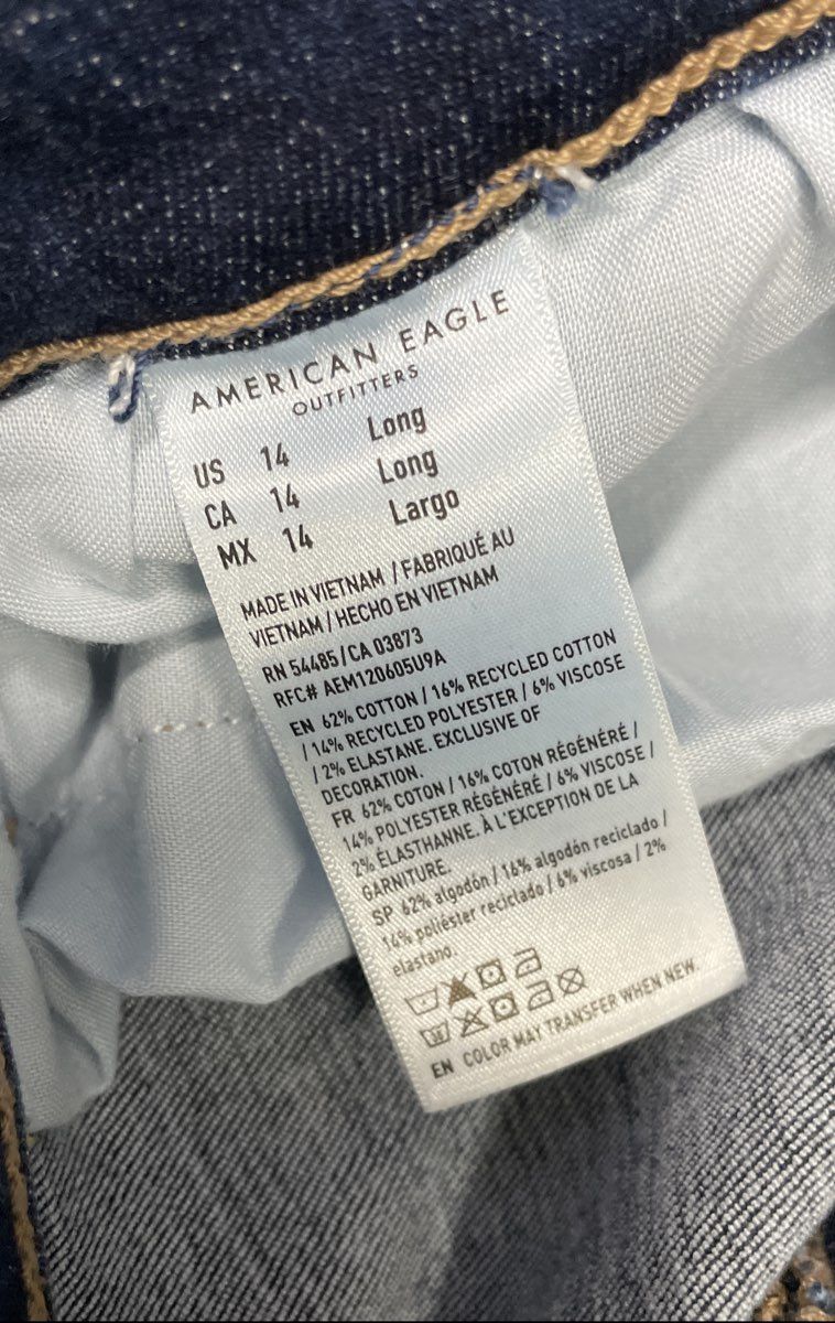 American Eagle Women's Blue High-Rise Jegging Distressed Raw Hem Sz 14 Long