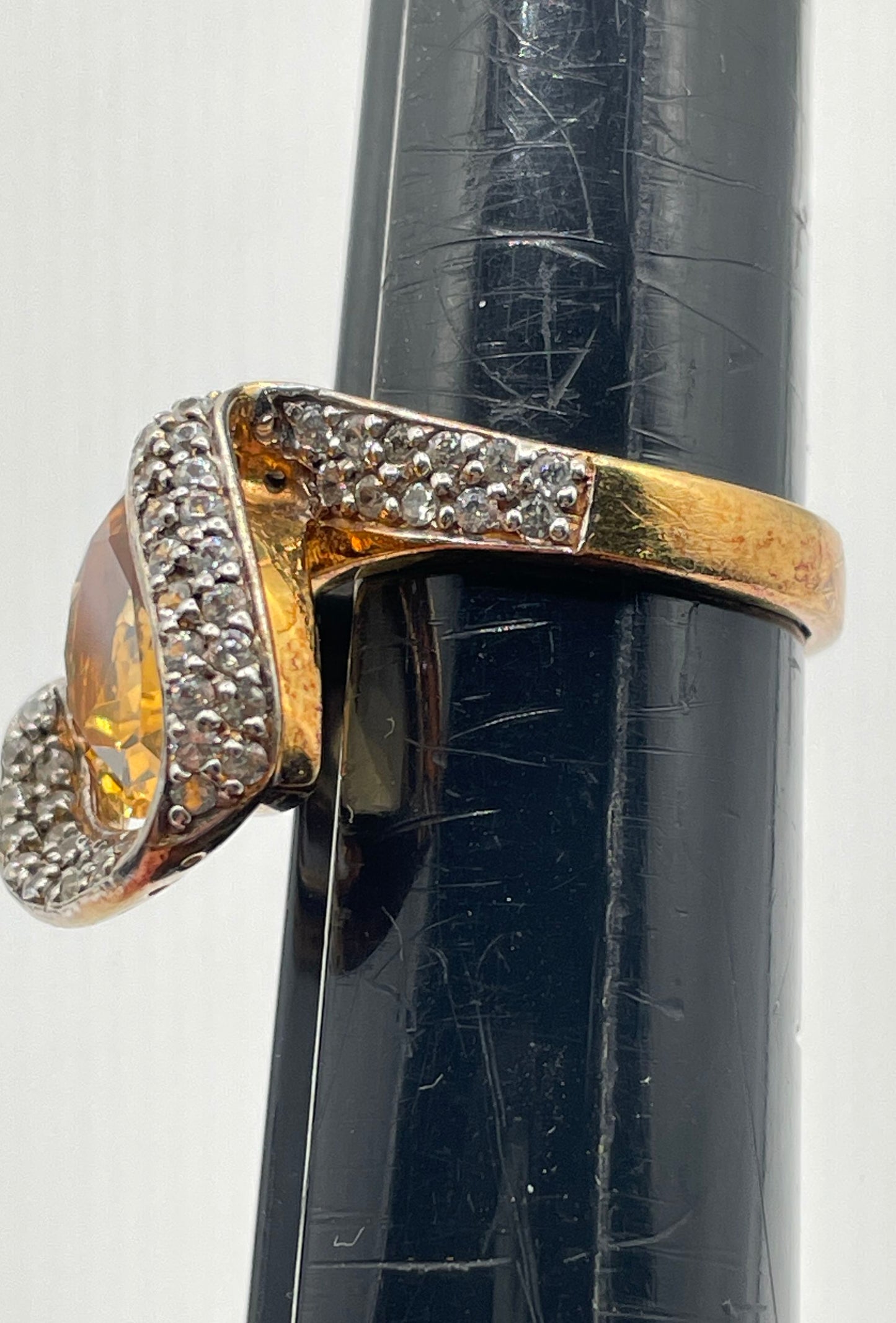 Gold Plated 925 Sterling Silver Pear Cut Citrine Cocktail Ring 9.4g