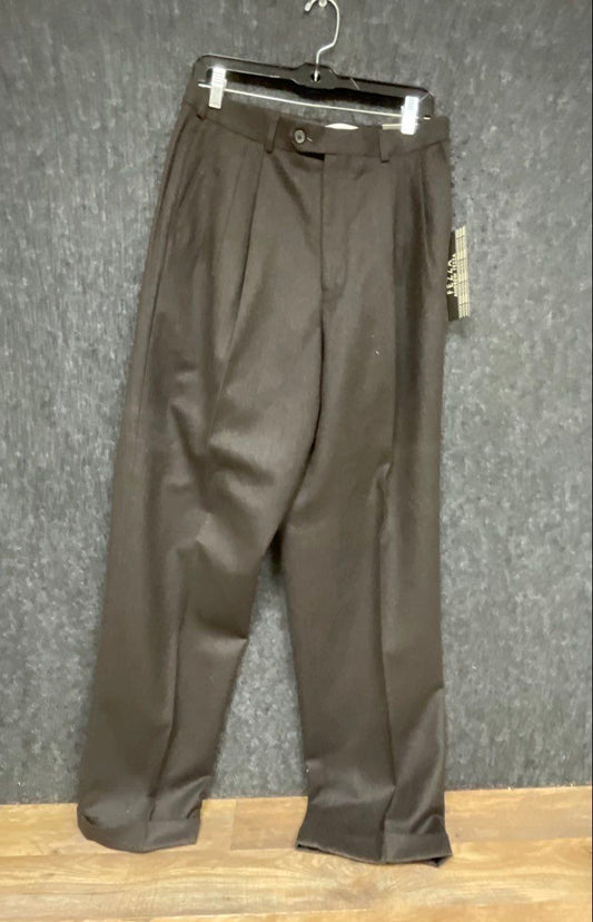 Andrew Fezza Men's Dark Brown Pleated Cuffed Dress Pants Sz 32x32 Vintage NWT