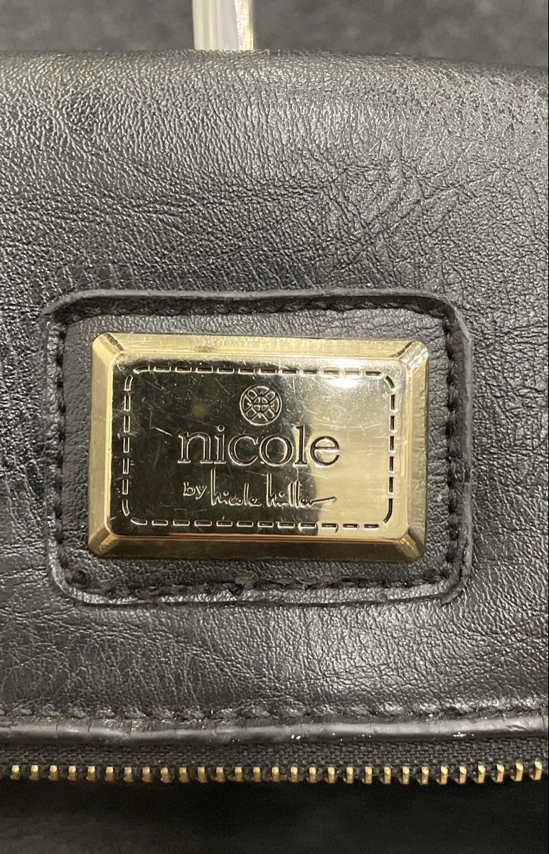 Nicole by Nicole Miller Black Shoulder Bag Satchel Gold Hardware