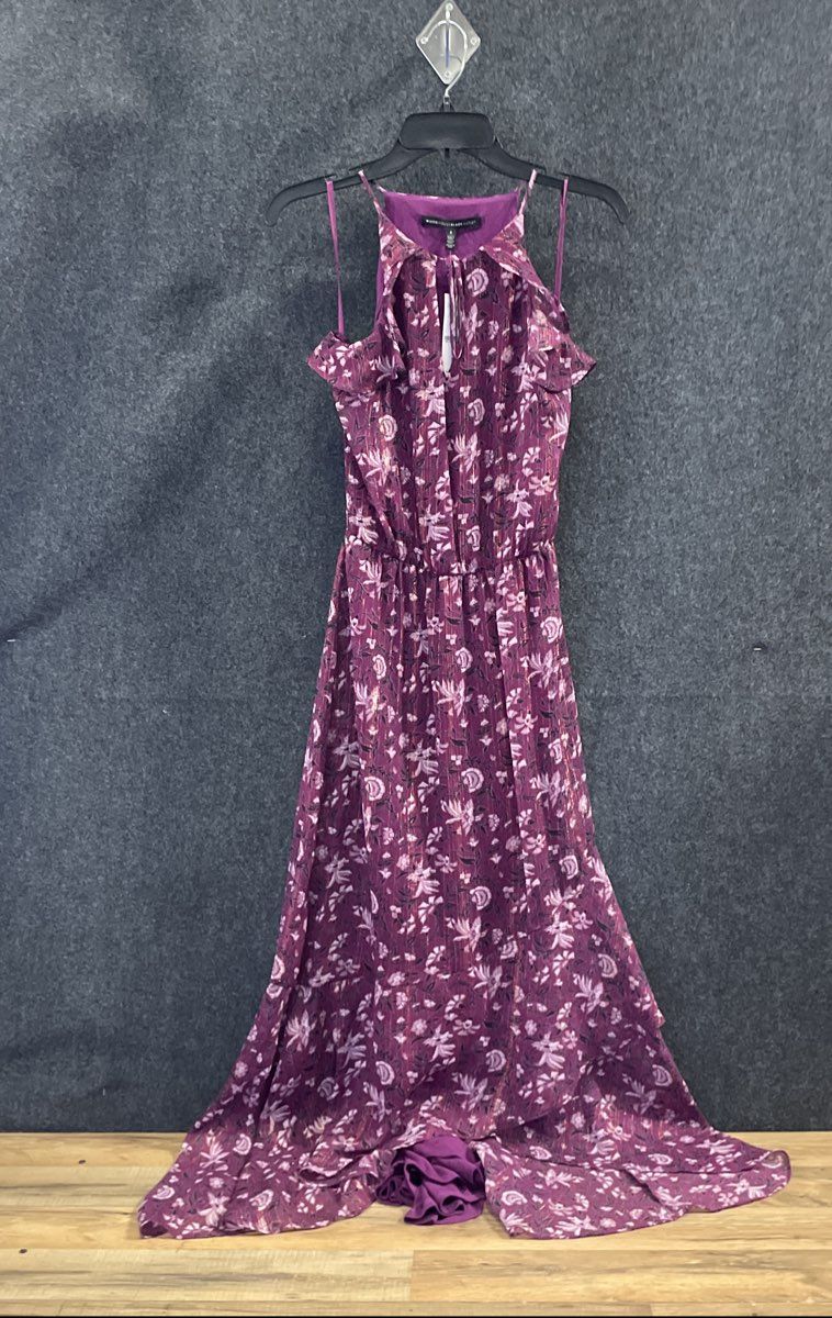 White House Black Market Womens Purple Floral Metallic Hi-Lo Maxi Dress NWT Sz 2