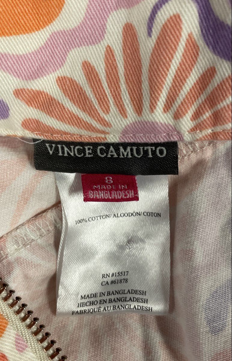 Vince Camuto Women's Romper Multicolor Floral Cotton Front Zip Puff Sleeve Sz 8