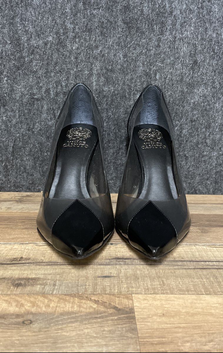 Vince Camuto Black Patent Clear PVC Pointed Toe Stiletto Pumps Size 10