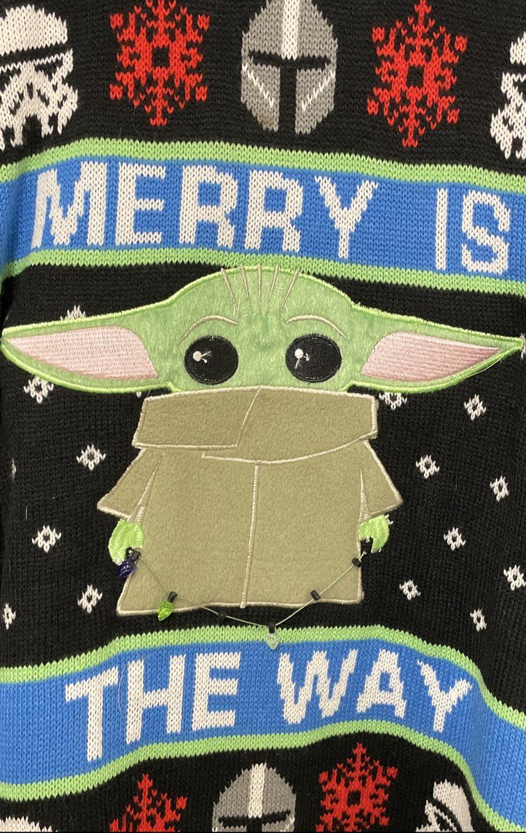 Star Wars The Mandalorian Grogu Ugly Holiday Sweater Adult Size L/XL Pom Poms