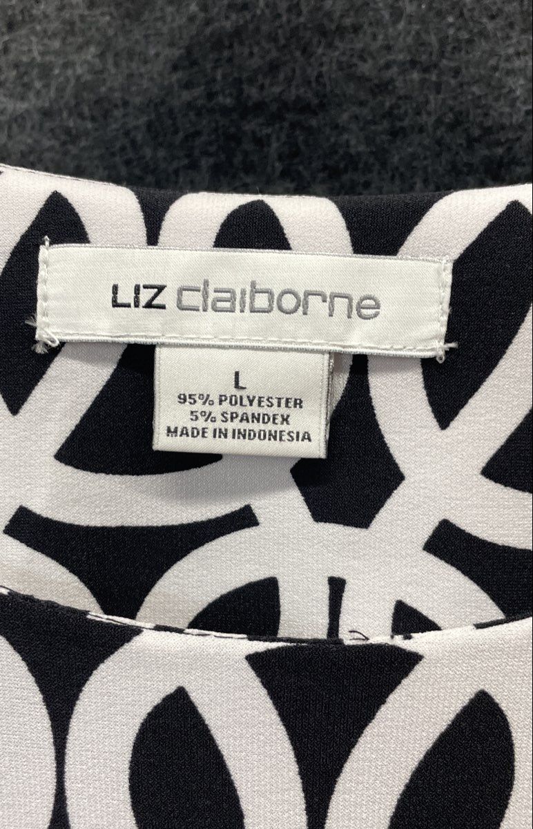 Liz Claiborne Women's Black White Blue Geometric Link Stretch Dress NWT Sz L