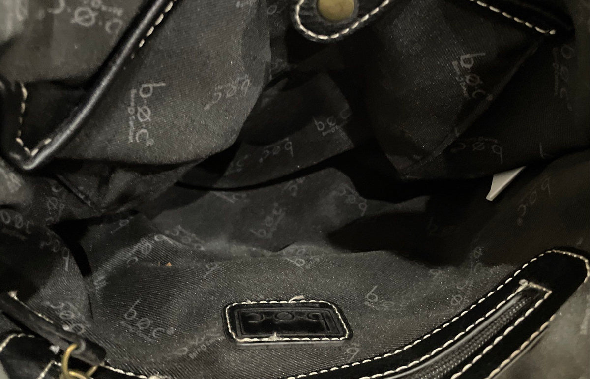 B.O.C Black Leather Crossbody Bag White Contrast Stitching Brass Hardware