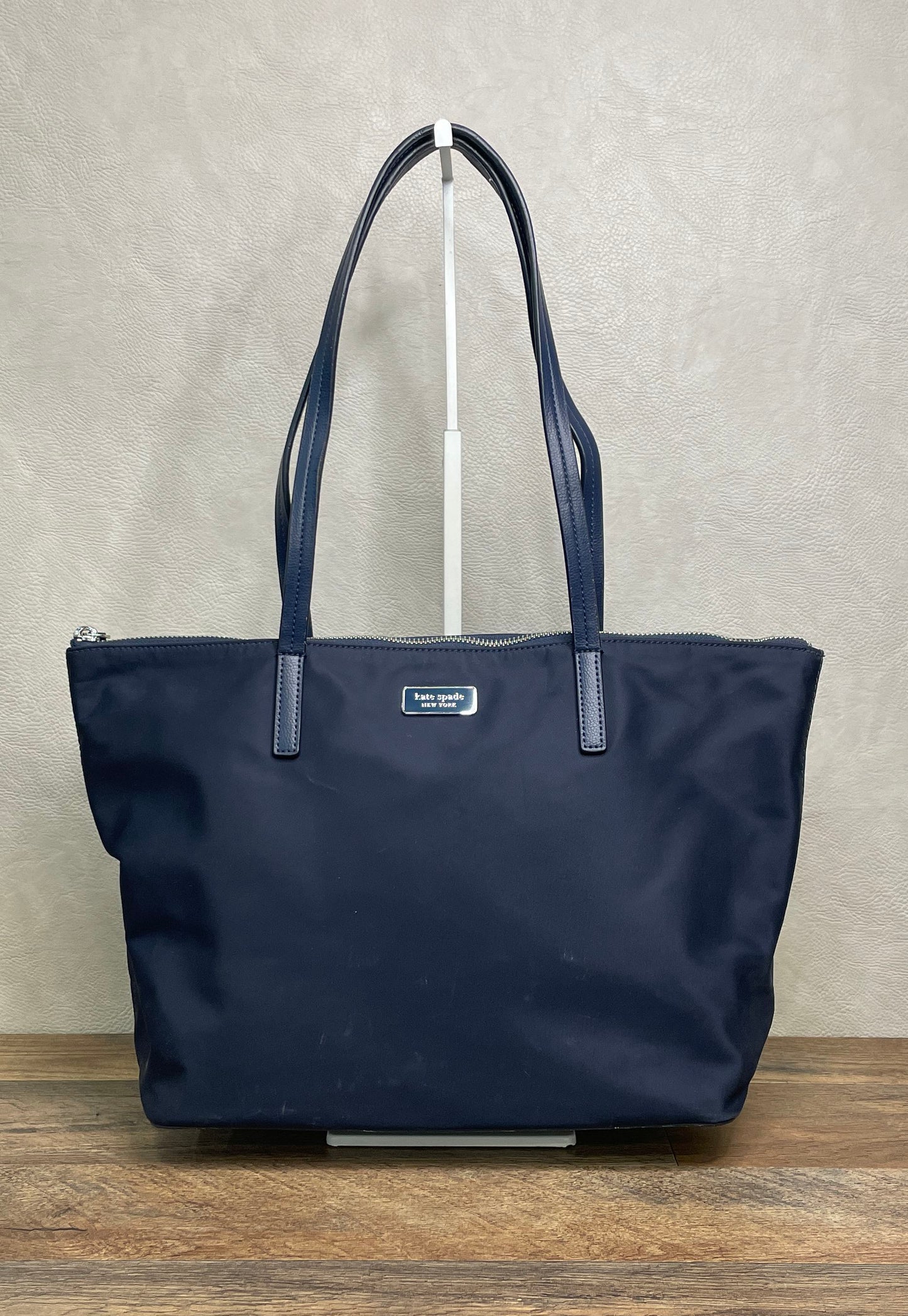 Kate Spade New York Navy Blue Nylon Tote Bag Silver Hardware