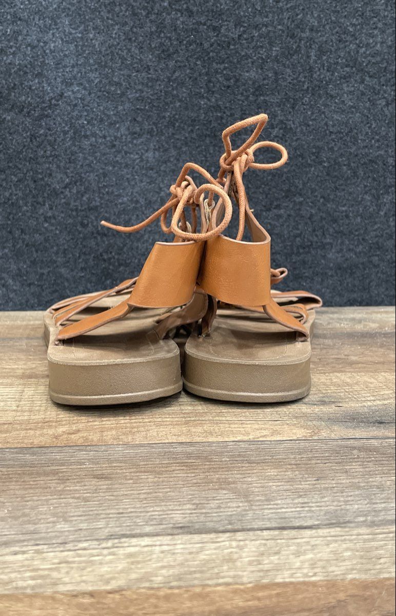 Rouge Brown Leather Gladiator Lace Up Strappy Flat Sandals Women's Size 11
