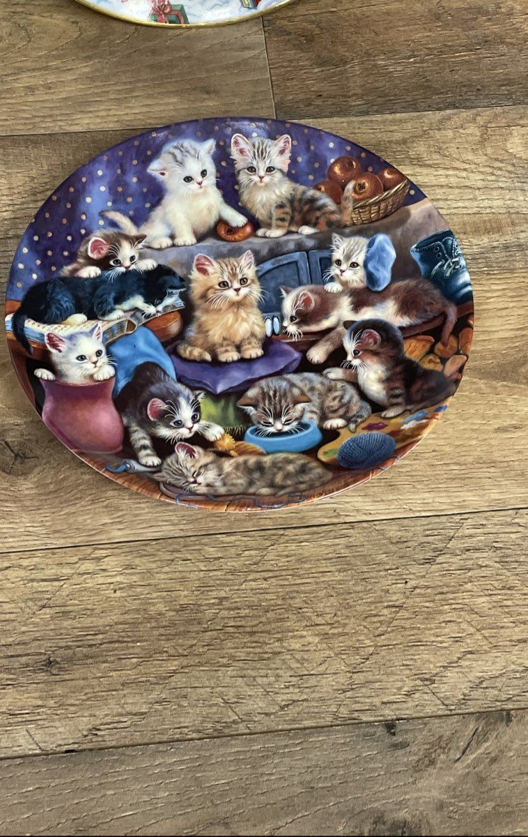 Franklin Mint Santa Claws & Other Cat Plates Lot of 4 Vintage Collector Plates
