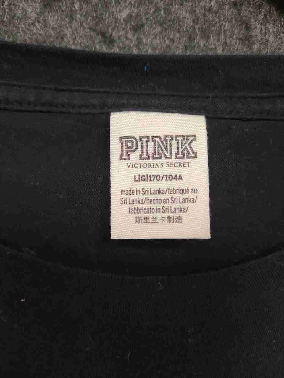 Victoria's Secret PINK Women's Black Sequin Short Sleeve T-Shirt Dog Logo Sz L