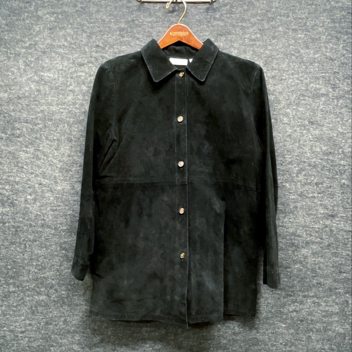 Vintage 90s Women's Black Suede Leather Button Front Shirt Jacket Shacket