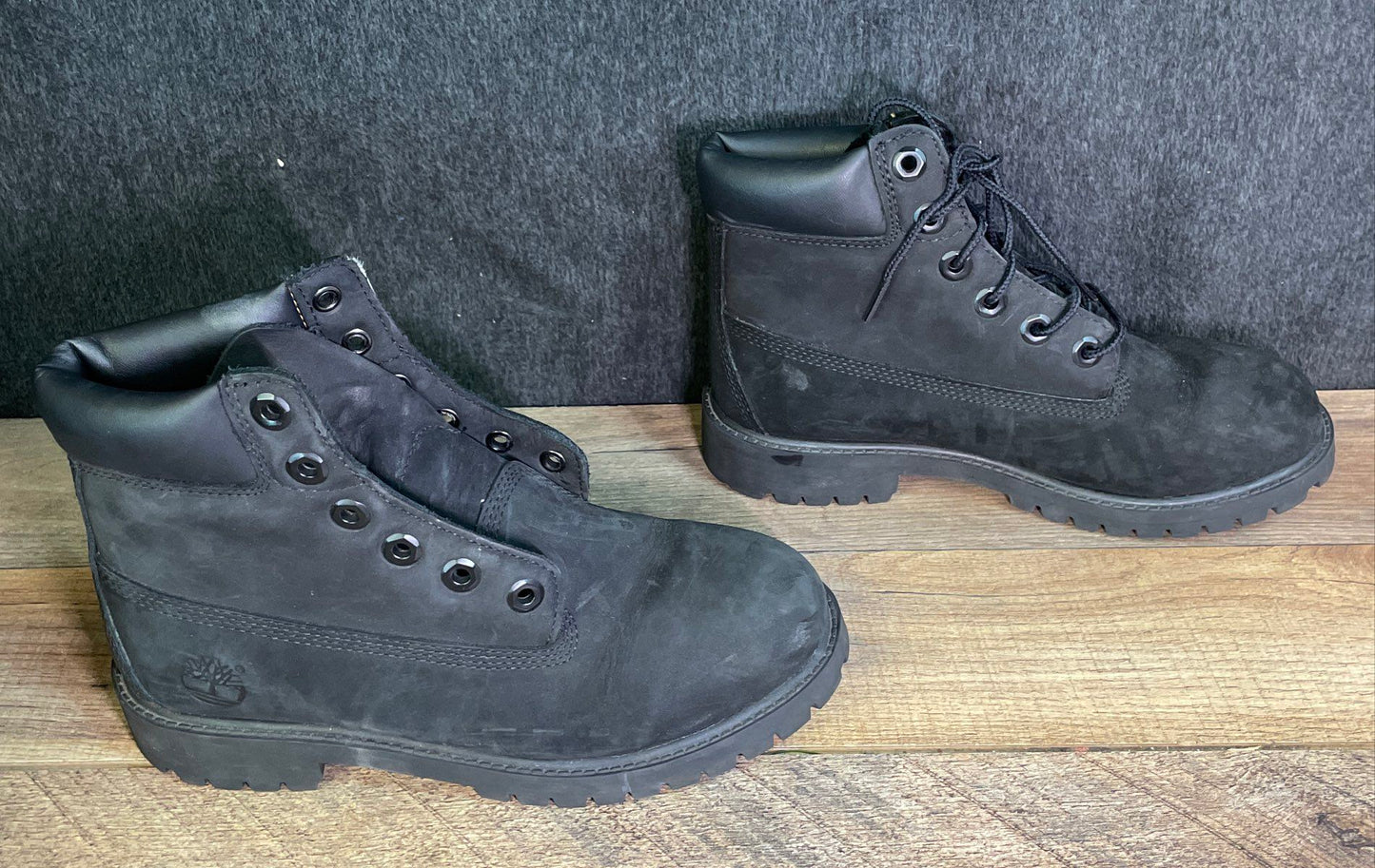 Timberland 6 Inch Premium Waterproof Black Nubuck Boots Size 4.5