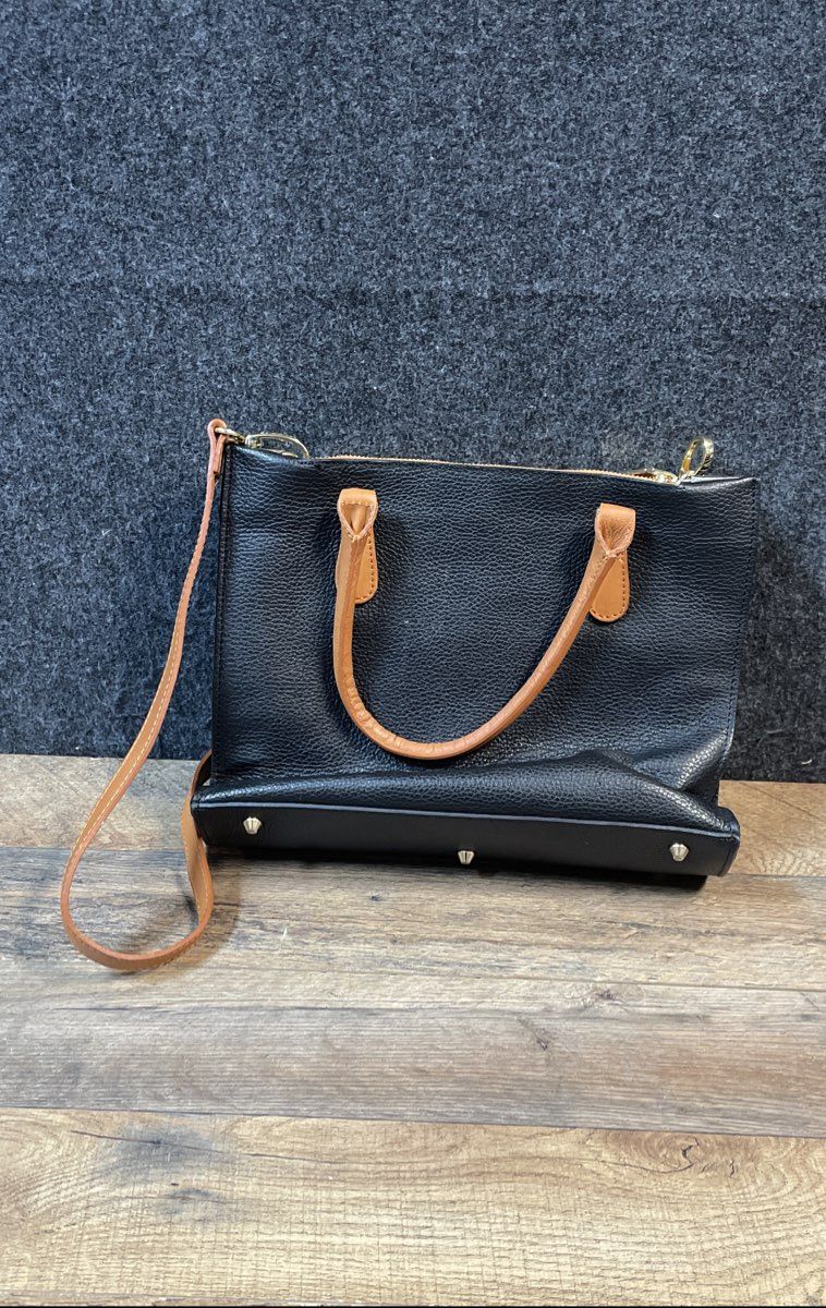 Valentina Black Leather Satchel Crossbody Bag Made in Italy Gold Hardware