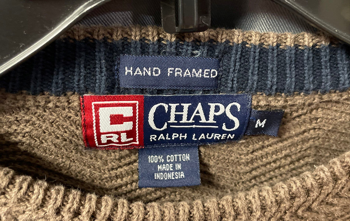 Vintage 90s Chaps Ralph Lauren Men's Brown Chevron Knit Cotton Sweater Size M