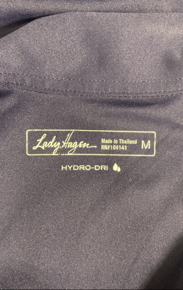 Lady Hagen Women's Navy Blue Hydro-Dri Ruched Pink Ribbon Golf Polo Shirt Sz M