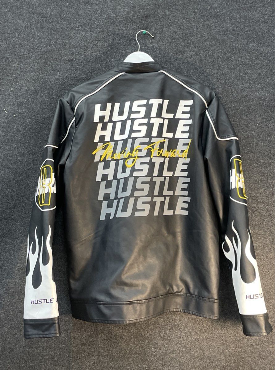 Refinery Republic Men's Black Faux Leather Moto Racer Jacket Hustle Life Sz M