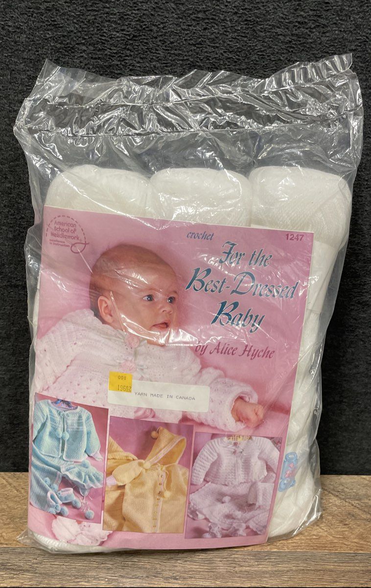 Vintage 90s Mary Maxim For the Best-Dressed Baby Crochet Kit Alice Hyche White