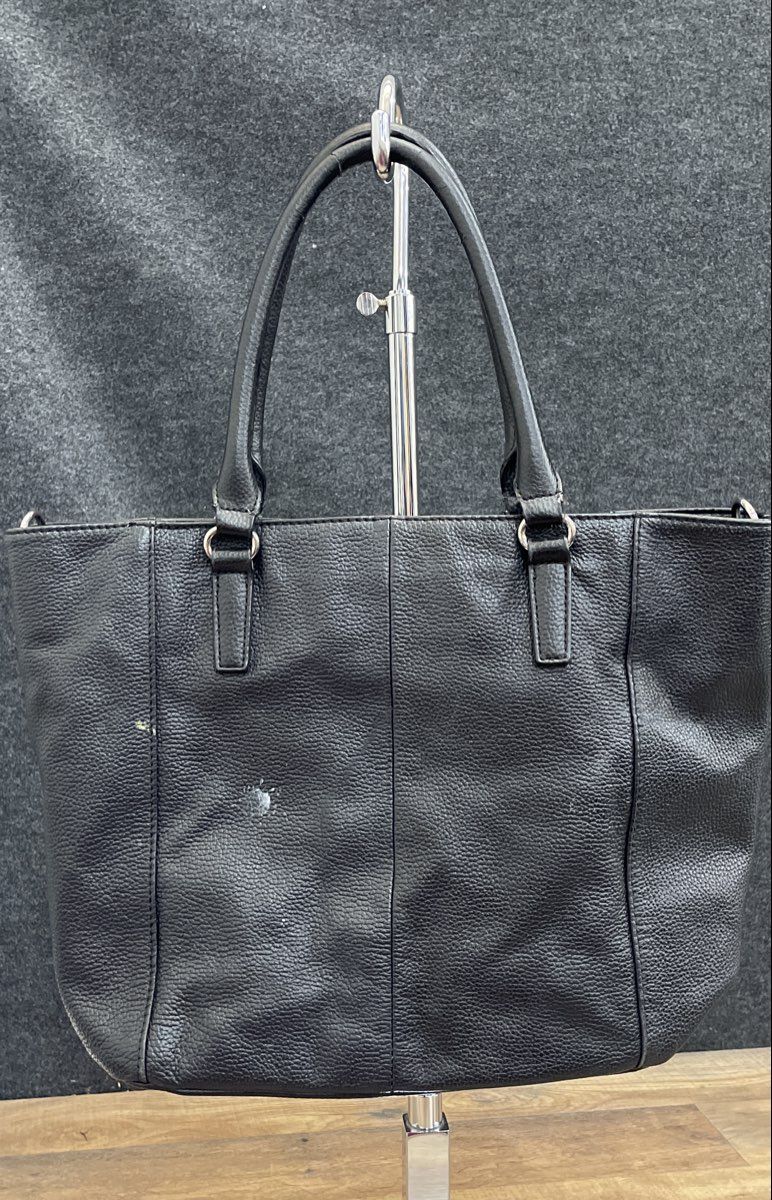 Tignanello Black Pebbled Leather Tote Bag Large Silver Hardware