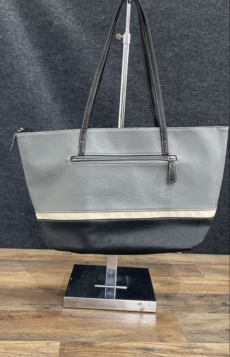 Stone Mountain Grey Black White Tri-Color Multi-Pocket Tote Bag Handbag