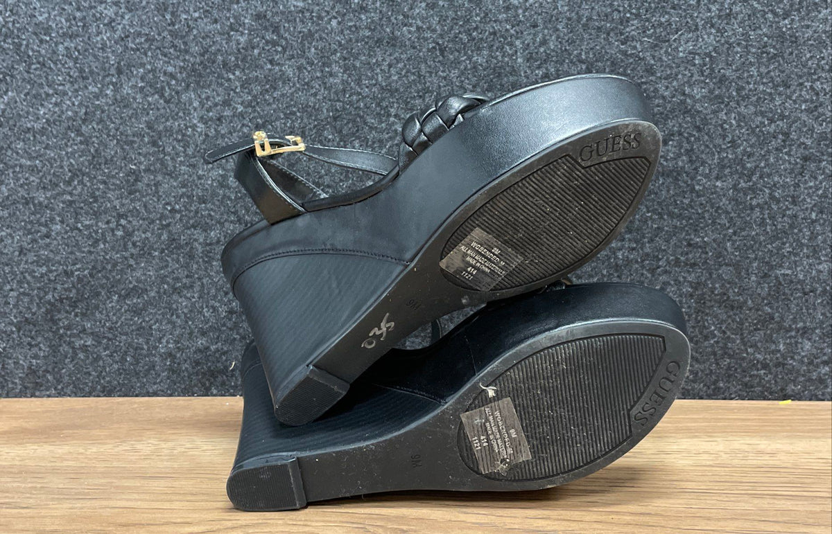 Guess Bended Black Braided Platform Wedge Sandals Heels Size 9M