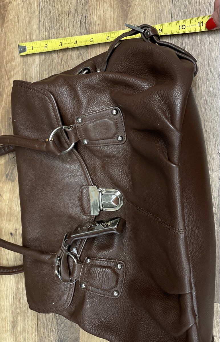 Kristy K Brown Pebbled Leather Satchel Shoulder Bag Silver Hardware