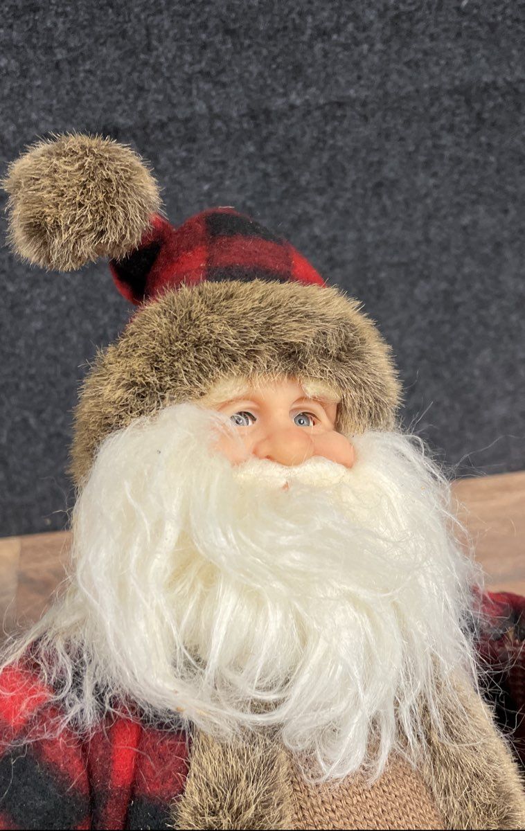 Lot of 2 Santa Claus Figures Fisherman & Rustic Plaid Holiday Tabletop Decor