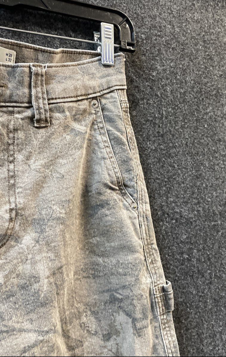 Hollister Men's Baggy Jeans Gray Acid Wash Leaf Print Carpenter Denim Sz 28x32