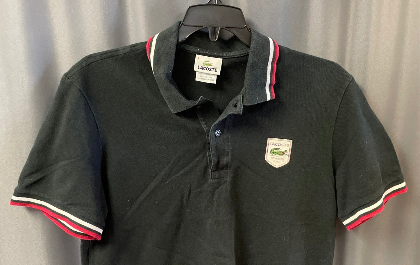 Lacoste Men's Black Shield Crest Logo Tipped Collar Cuffs Polo Shirt Sz 4