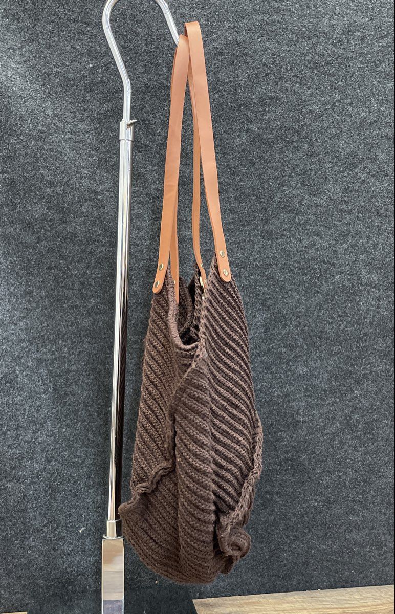 Unbranded Dark Brown Woven Crochet Slouchy Hobo Shoulder Bag with Tassel
