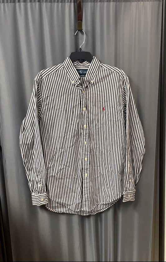 Ralph Lauren Men's Black White Striped Classic Fit Oxford Shirt Sz M