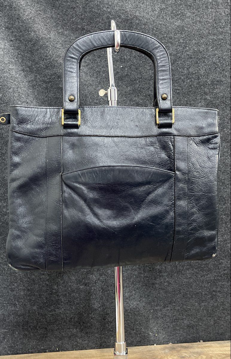 Vintage Navy Blue Leather Slim Top Handle Satchel Purse Handbag Unbranded