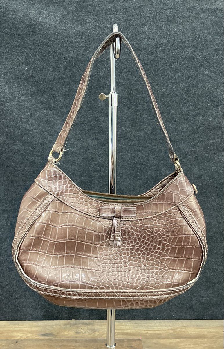 Liz Claiborne Brown Crocodile Embossed Faux Leather Hobo Shoulder Bag Vintage