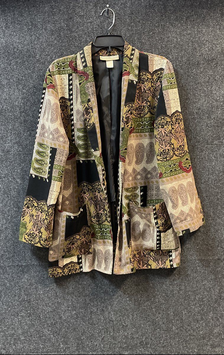 Vintage 90s Dressbarn Women's Paisley Floral Patchwork Open Front Jacket Sz M