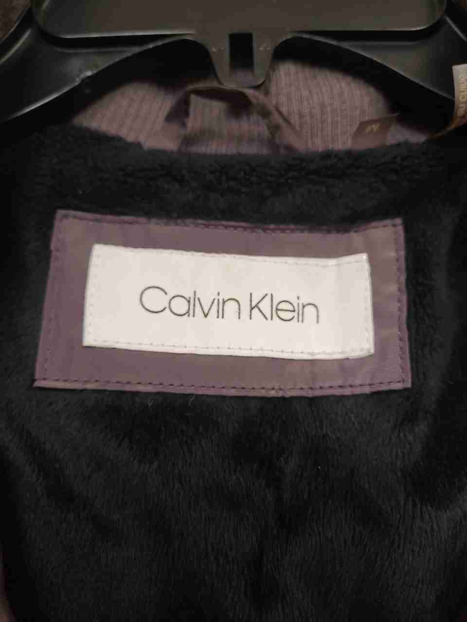 Calvin Klein Women's Mauve Chevron Quilted Hooded Satin Puffer Coat Sz M