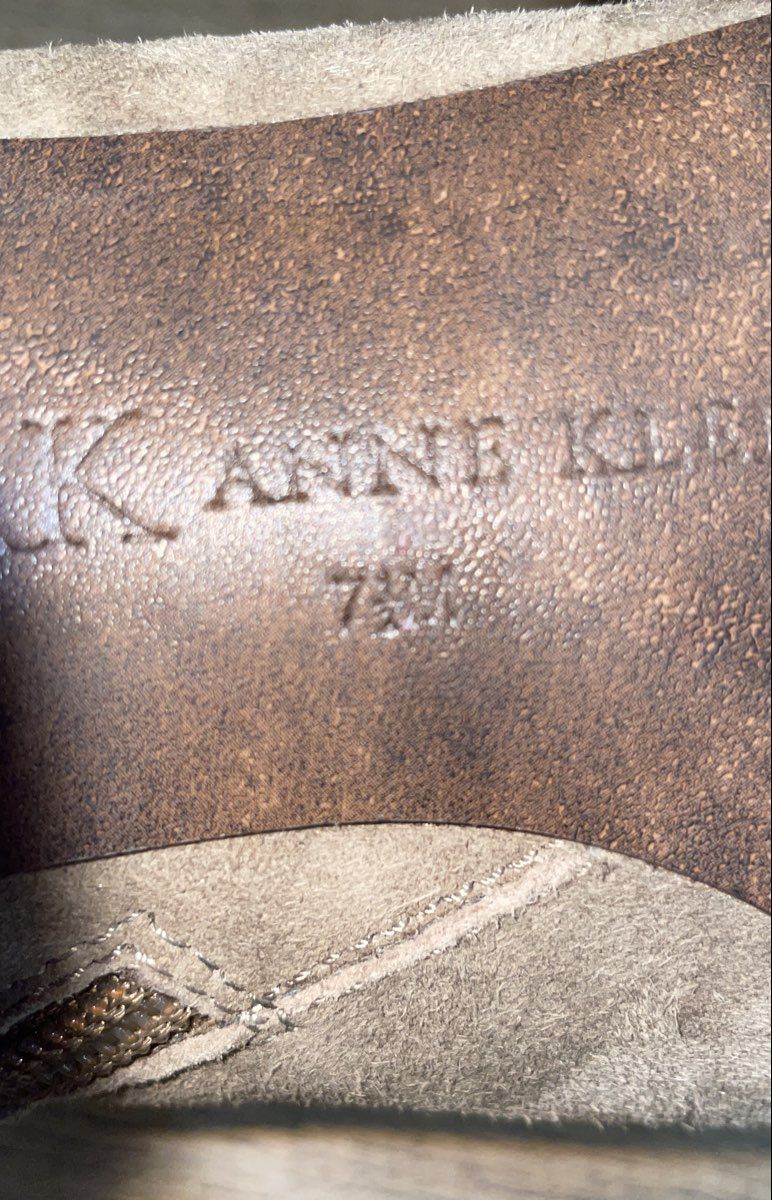 Anne Klein Grey Suede Faux Fur Trim Mid-Calf Heeled Boots Size 7.5 M