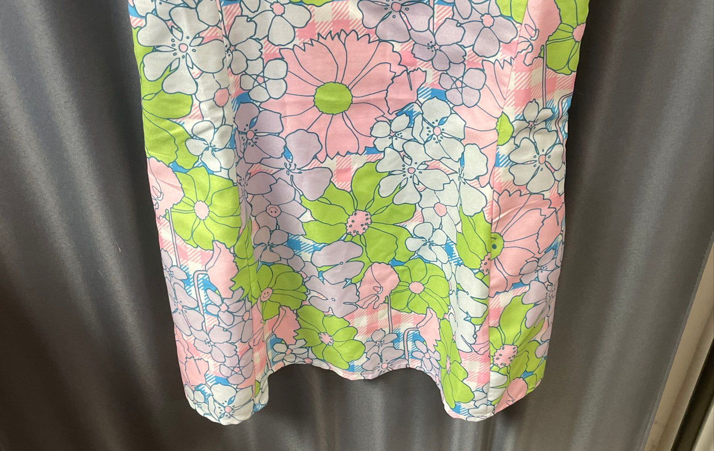 New Girl Order Women's Floral Slip Dress Pink Green Gingham Lace Trim Sz 10