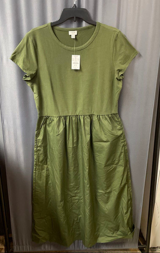 J. Crew Women's Green Short Sleeve Mixed Media Midi Dress Pockets Sz Large NWT