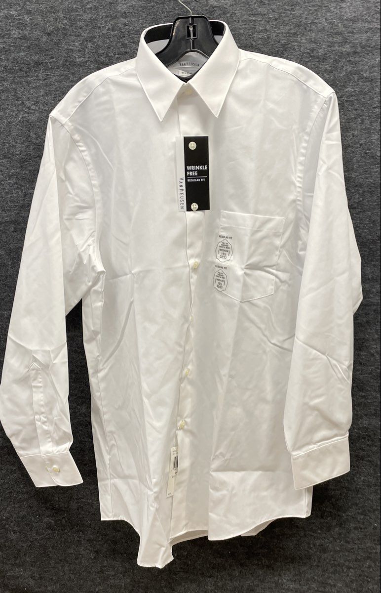 Van Heusen Men's White Wrinkle Free Regular Fit Long Sleeve Dress Shirt NWT 15.5