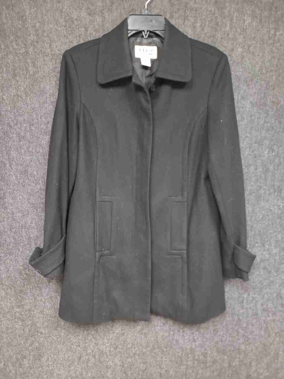 TNG Apparel Women's Black Wool Blend Mid-Length Concealed Button Coat Sz S