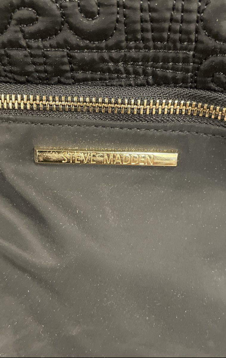 Steve Madden Black Quilted SM Monogram Crossbody Bag Gold Hardware With Pouch