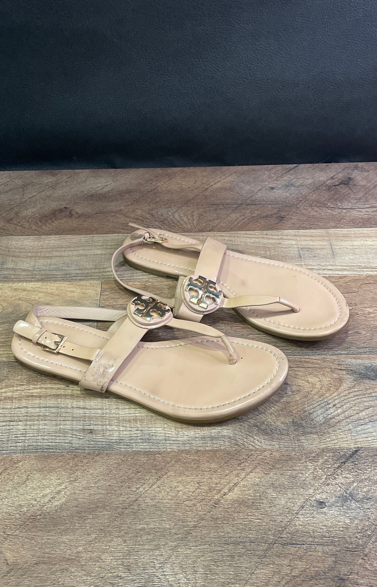 Tory Burch Miller Nude Patent Leather Slingback Thong Sandals Women's Size 8