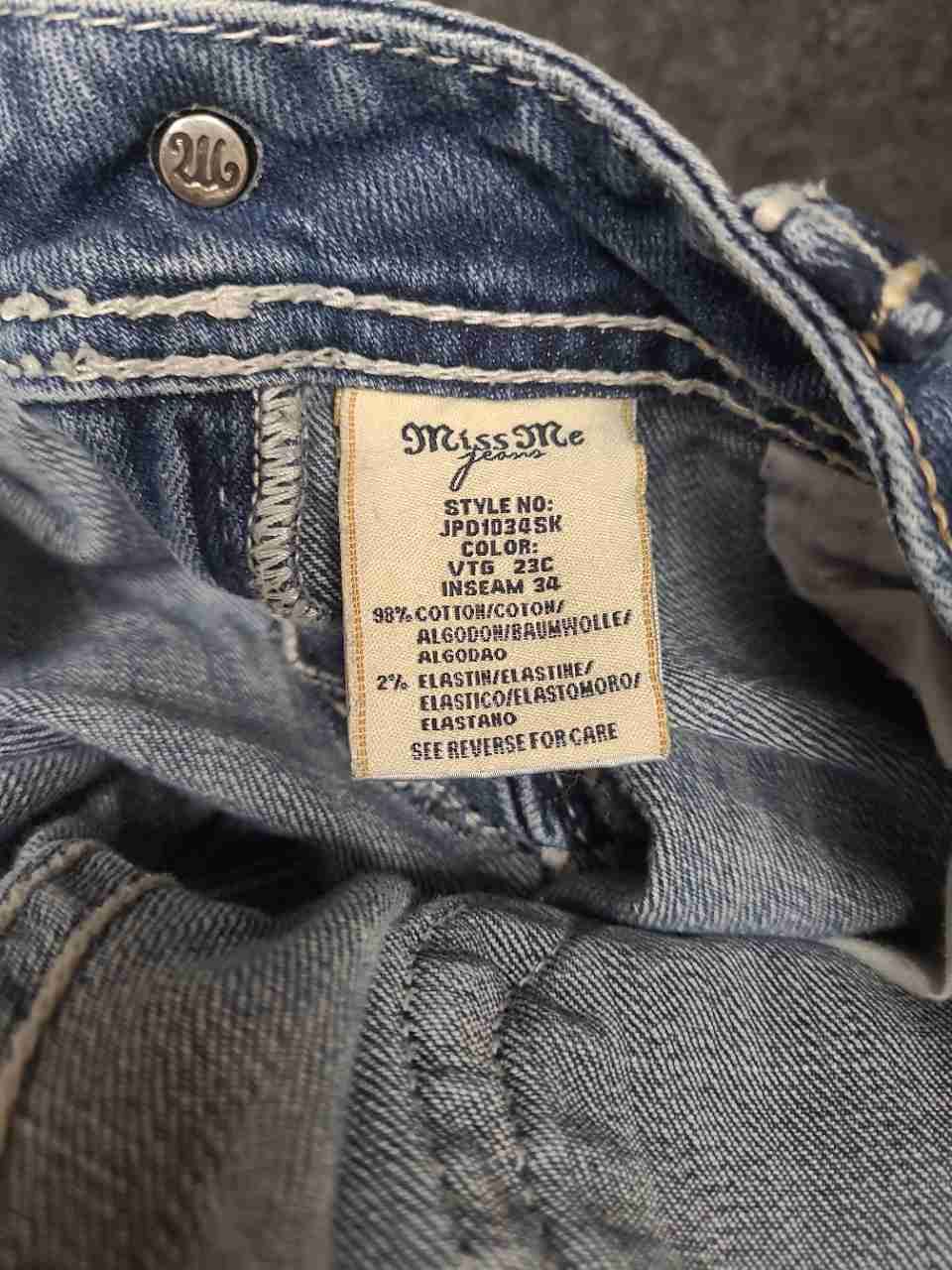 Miss Me Women's Sunny Skinny Jeans Blue Embellished Pockets Heavy Stitch Sz 31