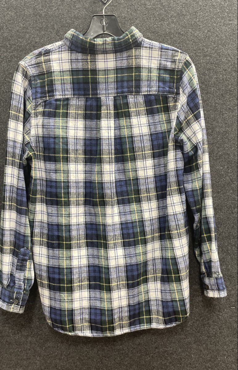 L.L.Bean Men's 1/4 Zip Pullover Flannel Shirt Blue Green Plaid Relaxed Fit Sz M