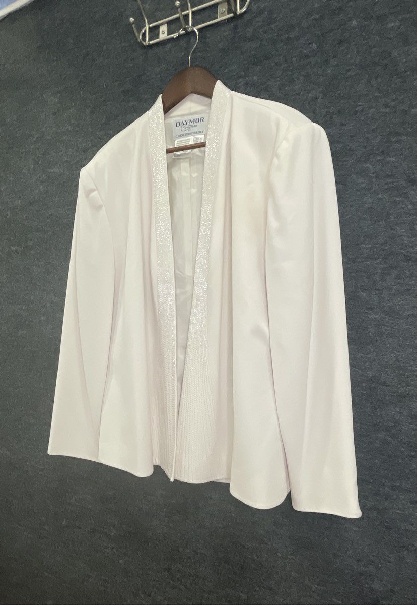 Daymor Couture Women's Ivory Vintage 90s Beaded 2pc Evening Dress Jacket Sz 18