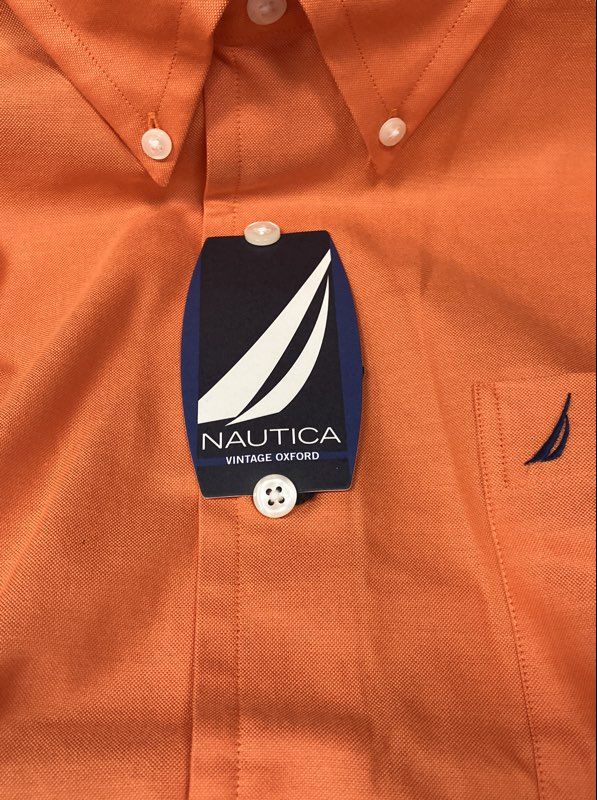 Nautica Men's Orange Vintage Oxford Button Down Dress Shirt Sz 16 34/35 NWT