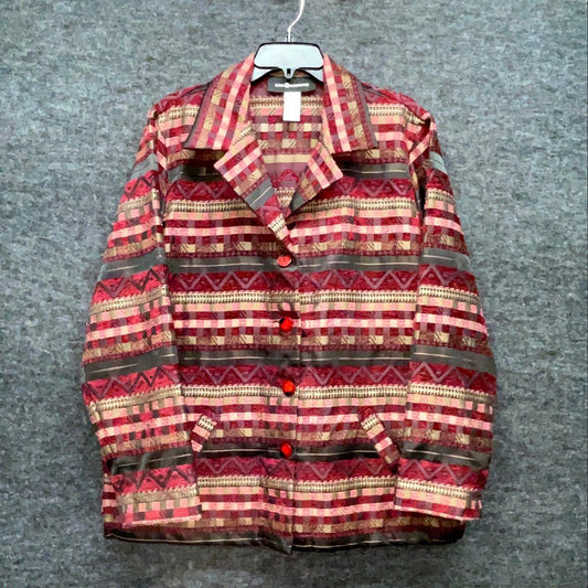 Vintage Sag Harbor Women's Aztec Tapestry Blazer Jacket Red Multicolor Sz 16