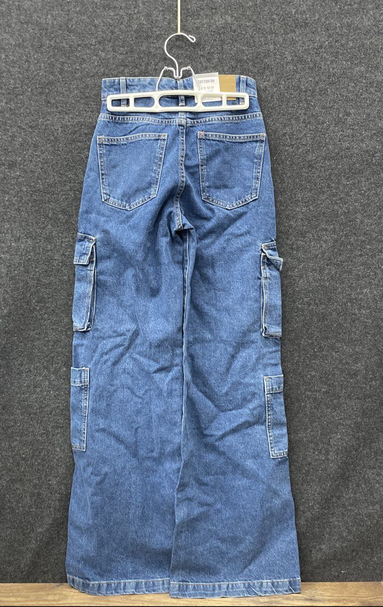 Cotton On Women's Cargo Wide Leg Jeans Nordic Blue Denim Multi Pocket NWT Sz 0