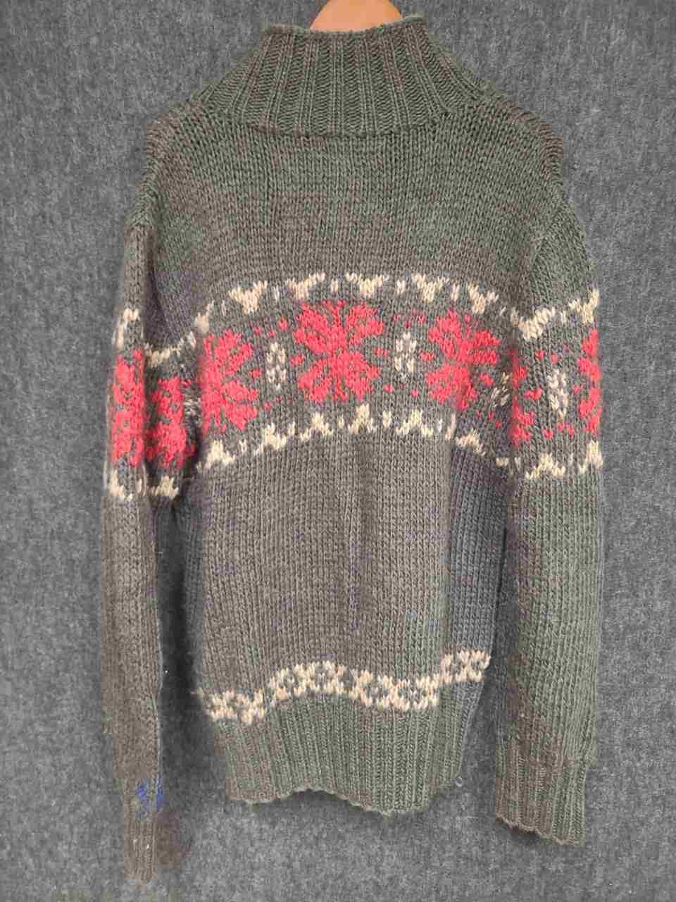 American Eagle Men's 1/4 Zip Sweater Gray Wool Blend Fair Isle Snowflake XL